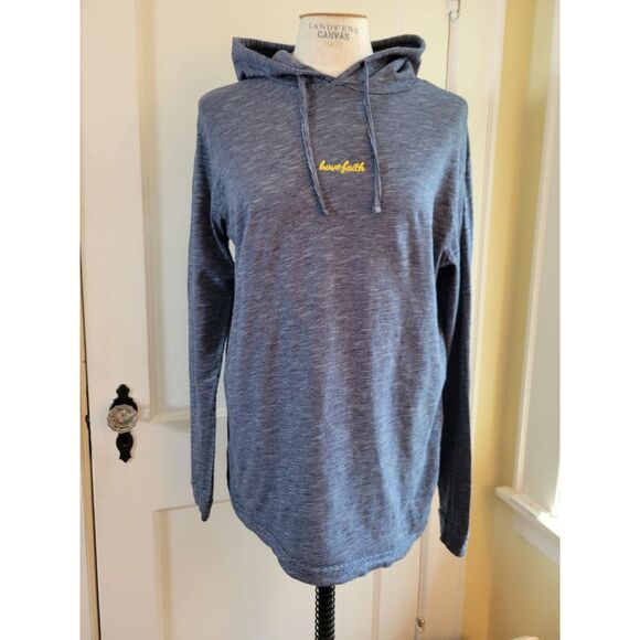 Denim & Flowers Women's Long-sleeved Blue Striped‎ 'Have Faith' T-Shirt - Picture 1 of 11